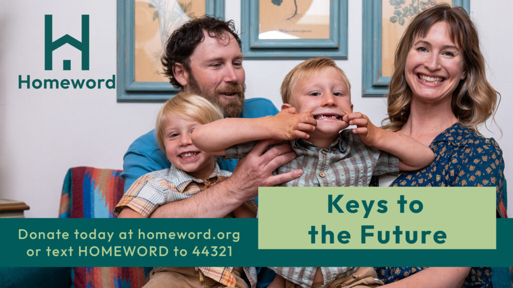 The Baker family and this year's theme, Keys to the Future - Donate today at homeword.org or text HOMEWORD to 44321